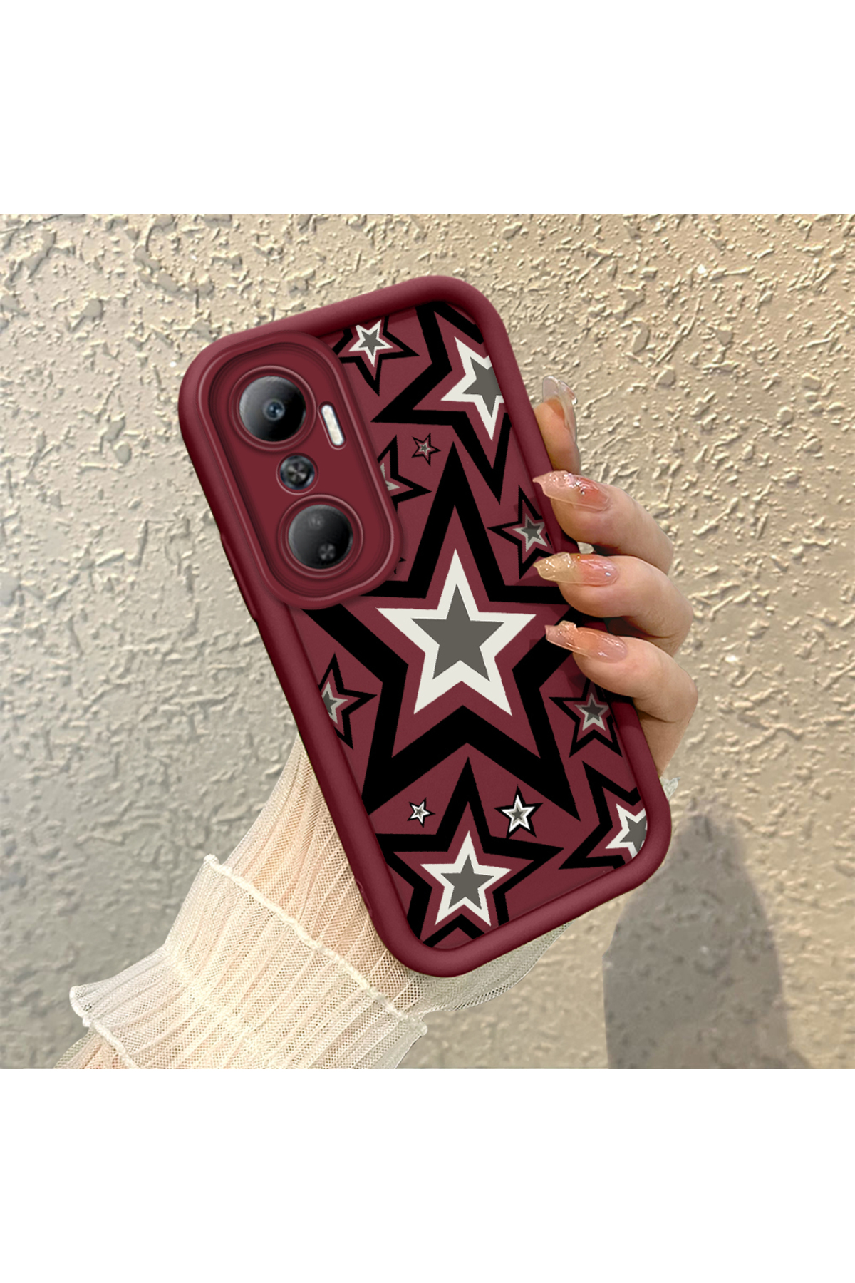 Infinix Hot 20 Compatible Burgundy Silicone Shockproof Lens Shielded Star Pattern Case
