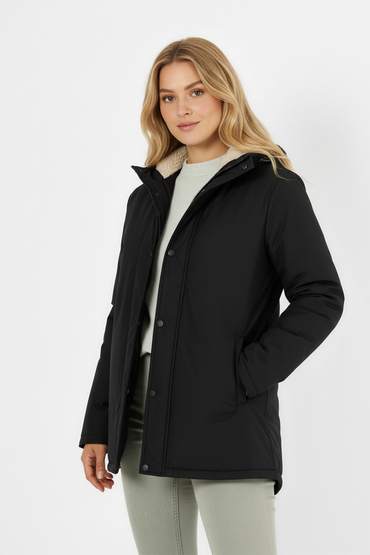 QAWWA  Kadın İçi Kürklü Su ve Rüzgar Geçirmez Kapüşonlu Parka & Mont & Kaban - Görsel 3