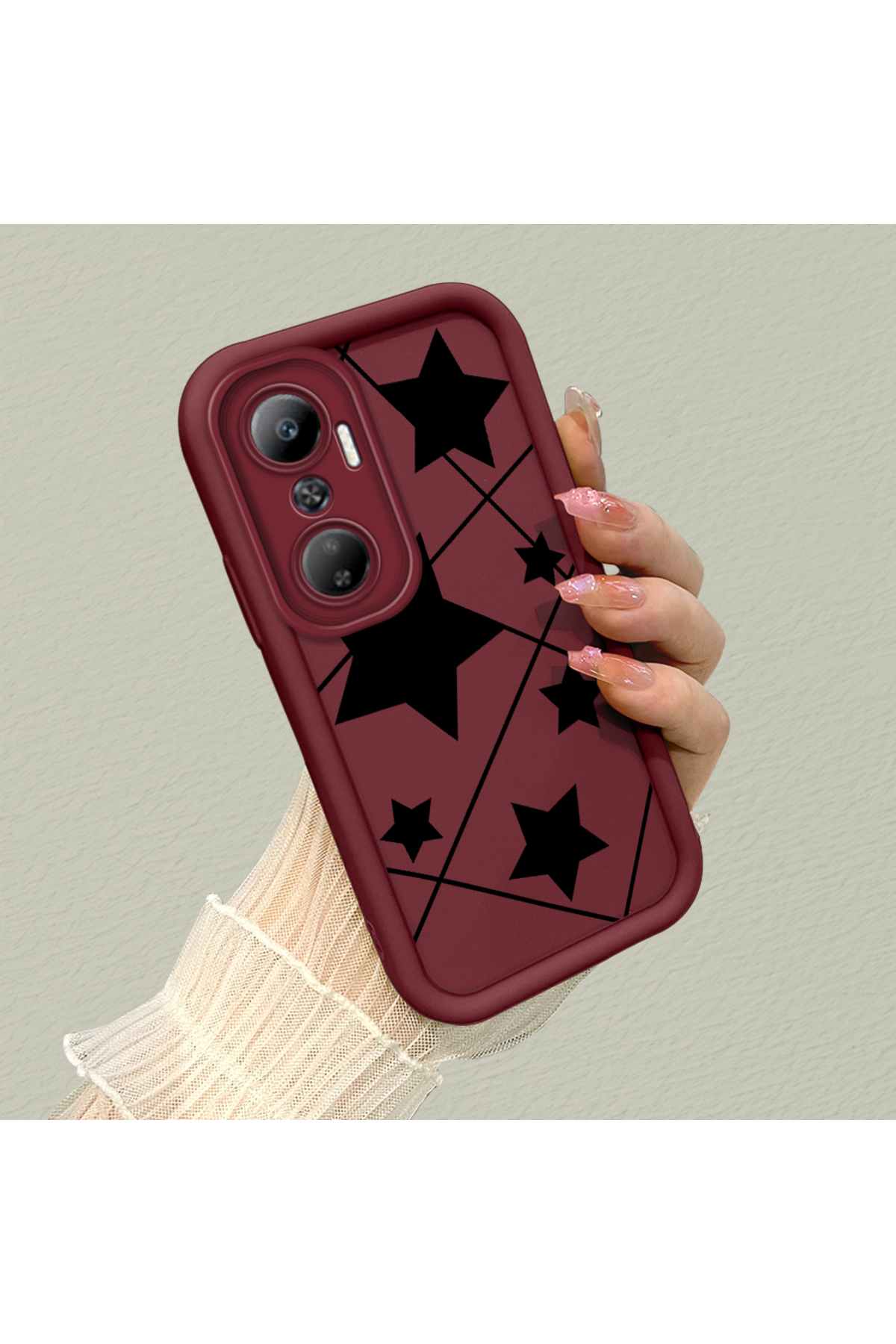 Infinix Hot 20 Compatible Burgundy Silicone Shockproof Lens Shielded Star Pattern Case