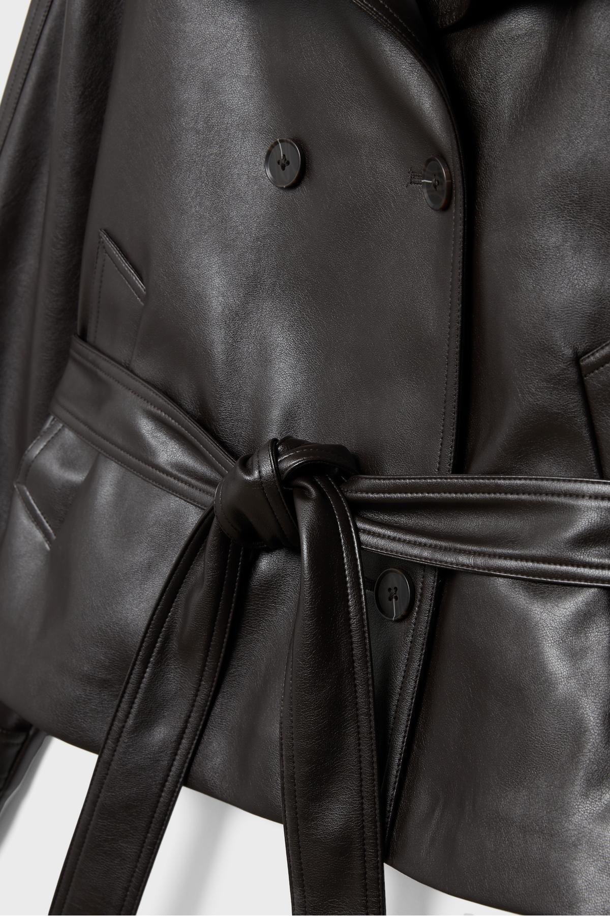 Stradivarius  Dik yaka suni deri trençkot - Görsel 7