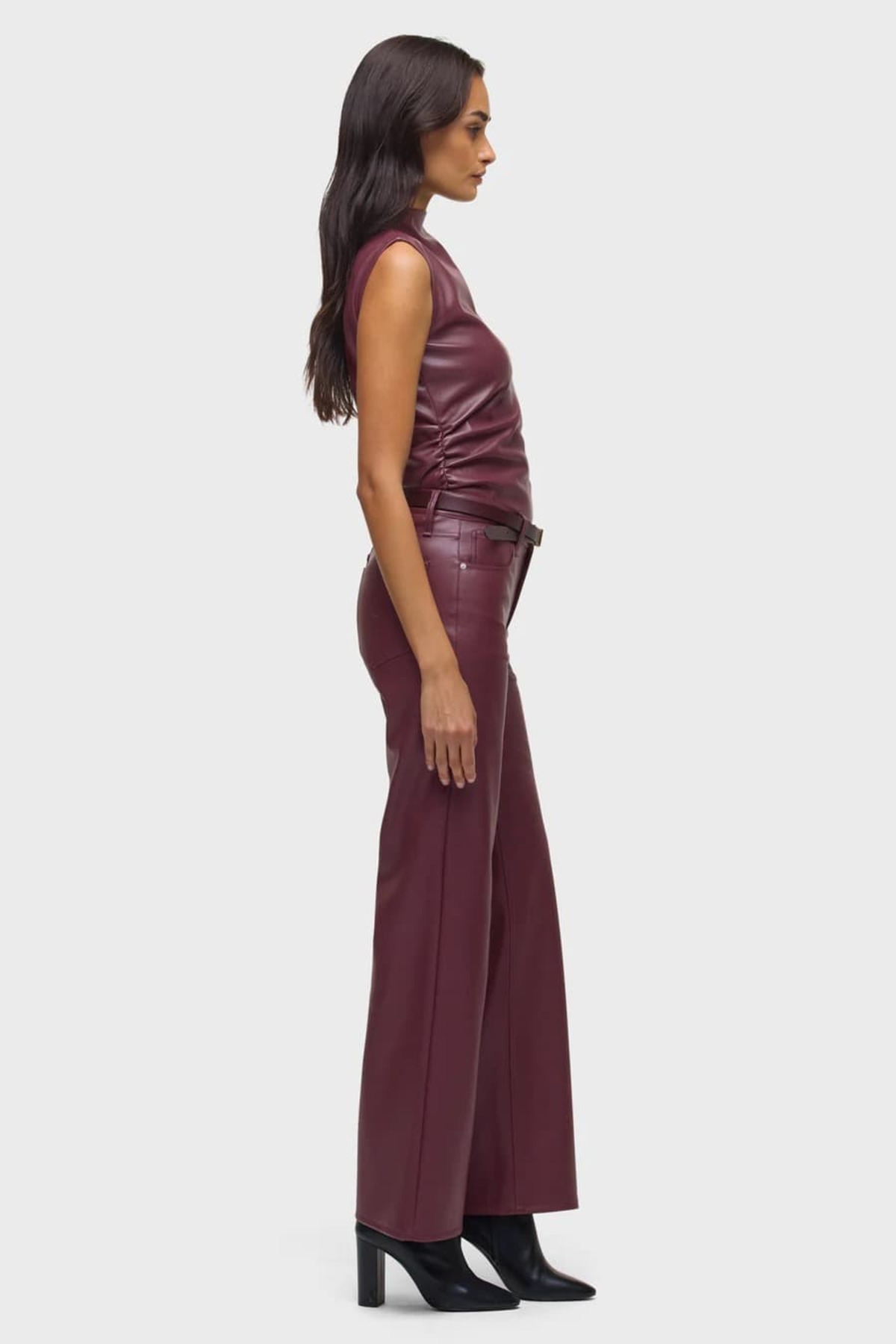 lidyasara  Yüksek Bel Geniş Paça Deri Pantolon - Görsel 3