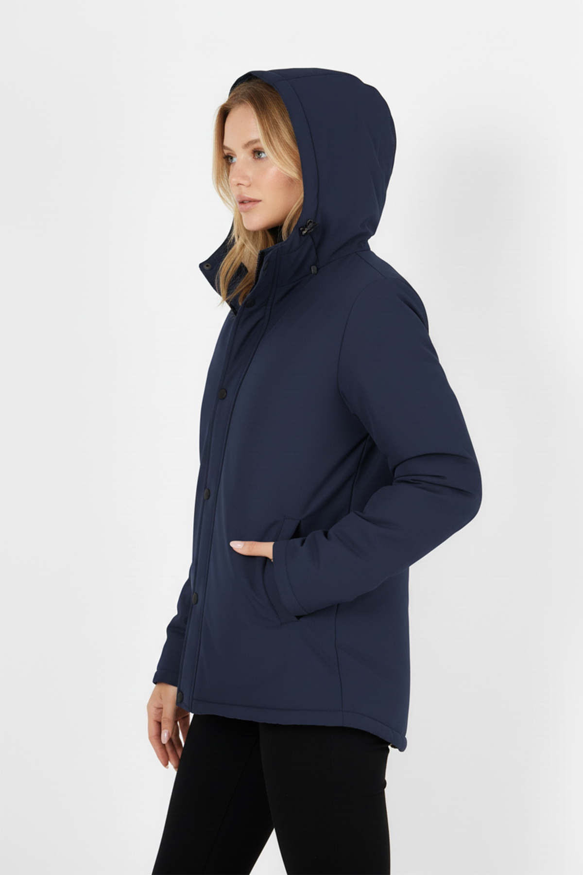 QAWWA  Kadın İçi Kürklü Su ve Rüzgar Geçirmez Kapüşonlu Parka & Mont & Kaban - Görsel 5