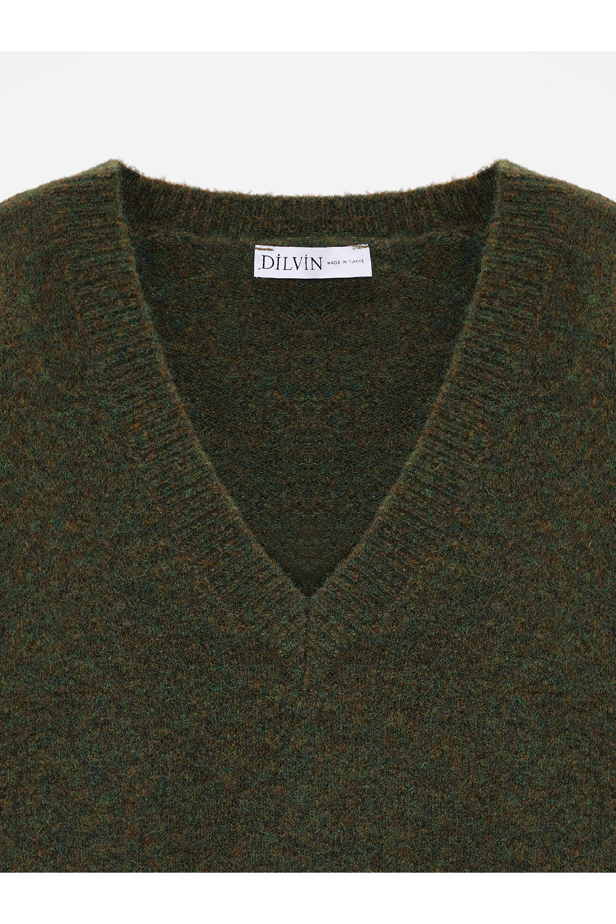 Dilvin  10645 V Yaka Yün Karışımlı Kazak-Haki M. - Görsel 7