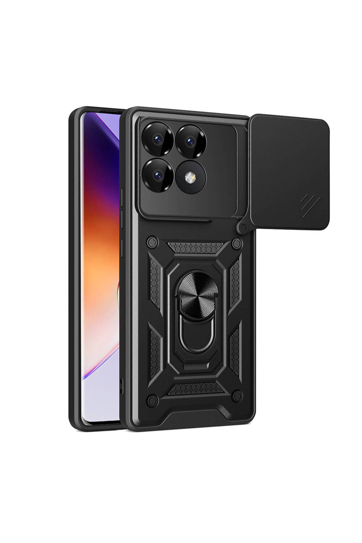 Poco F6 Pro Kılıf Magnetik Standlı Kamera Korumalı GZST Sürgülü Vega Kapak - Siyah