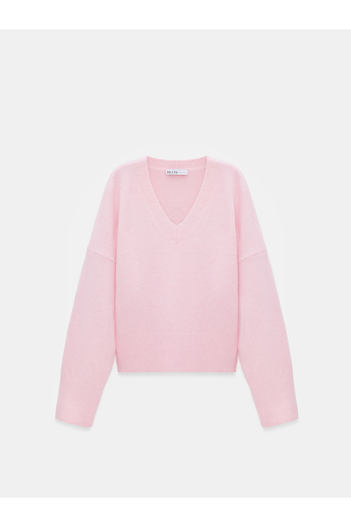 Dilvin  10645 V Yaka Yün Karışımlı Kazak-Ş. Pembe