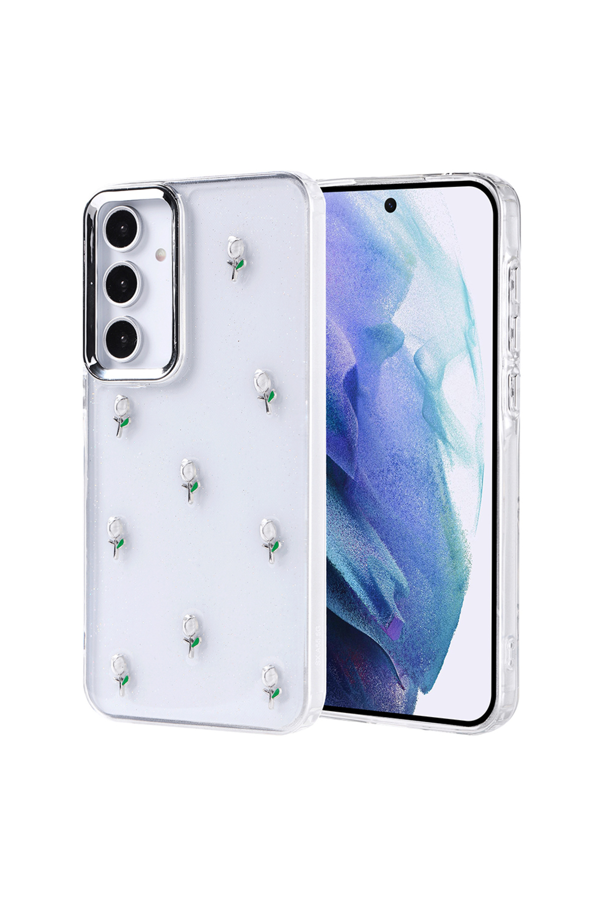 Galaxy A55 Kılıf Airbag Tasarımlı Simli Şeffaf ASMA Kutup Kapak - Lale