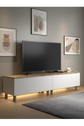 Wood'n Love Nora Bohem Ledli Tv Ünitesi 200 Cm 2 Kapaklı Dolaplı Atlantik Çam...