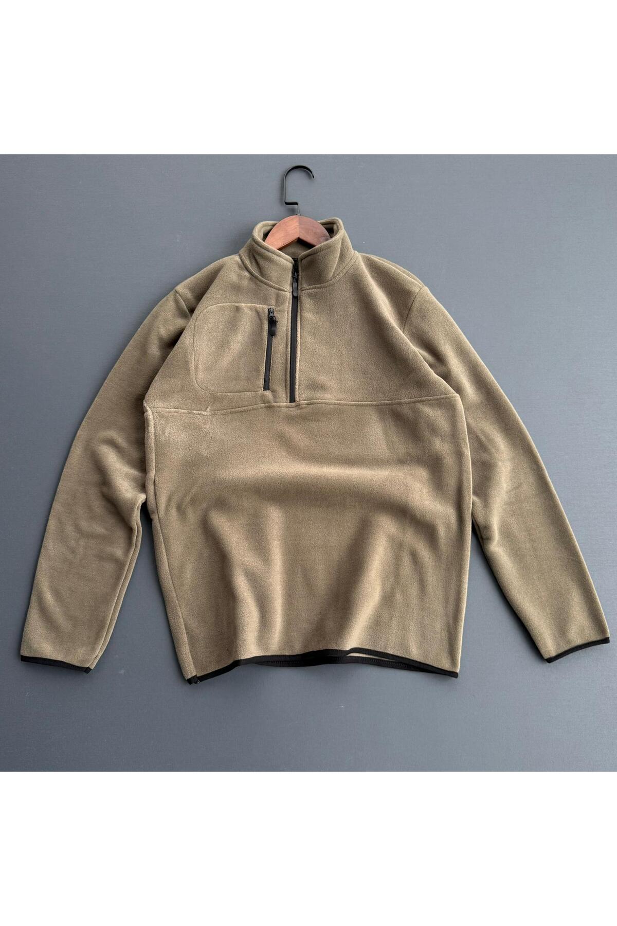 Polar Kumaş Fermuarlı Sweat — خاکی PKFS-001