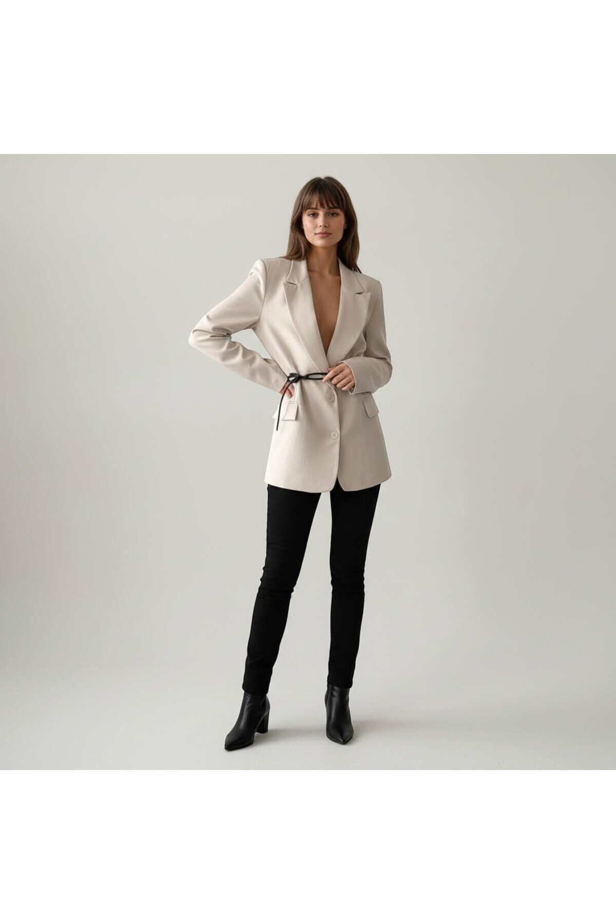 Women's Belt Detailed Lined Blazer Jacket