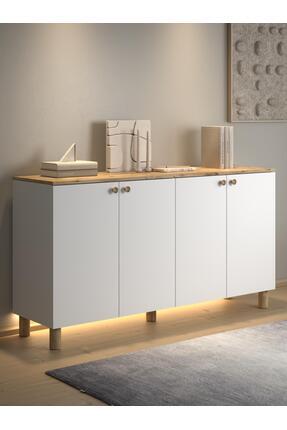 Wood'n Love Nora Bohem Ledli Konsol Çok Amaçlı Dolap Mutfak Dolabı 160 Cm 4 K...