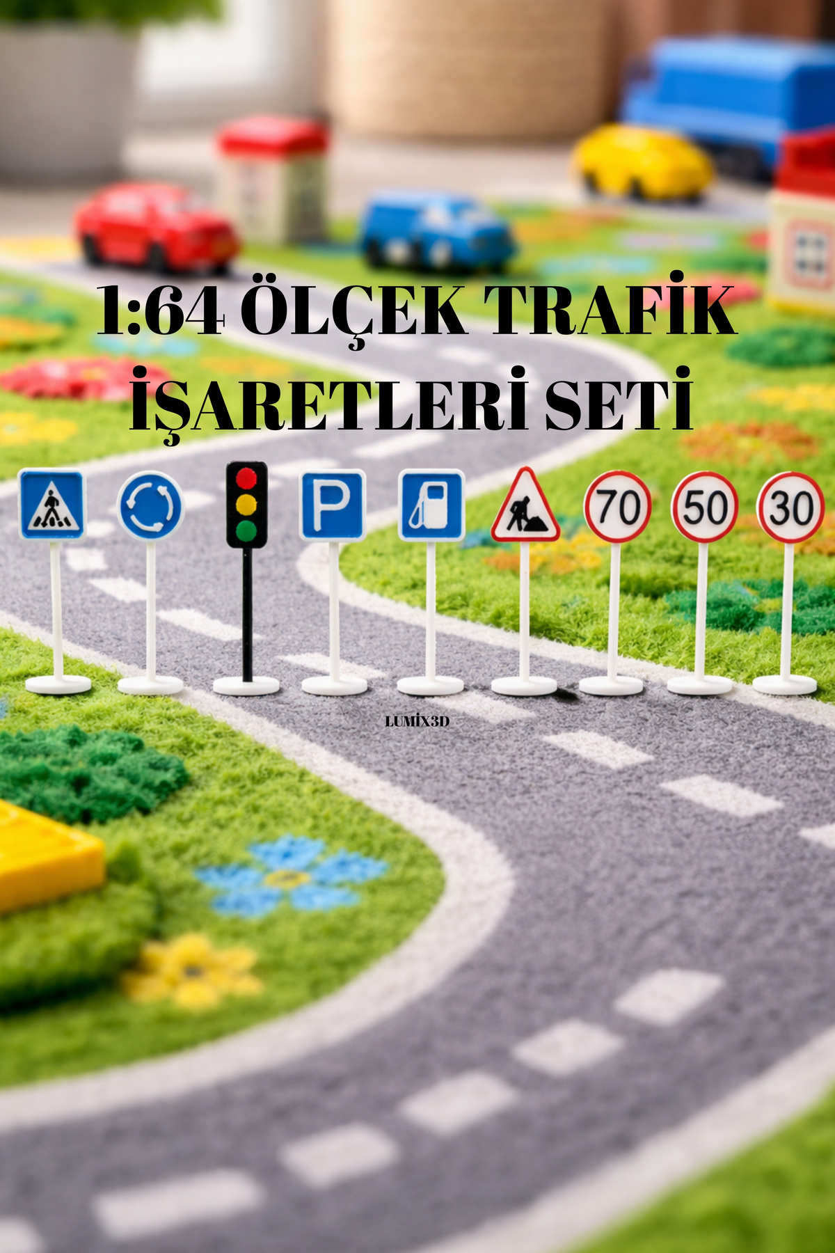 lumix3d 1:64 Ölçek Trafik İşaretleri Seti – 9 Adet Mini Yol