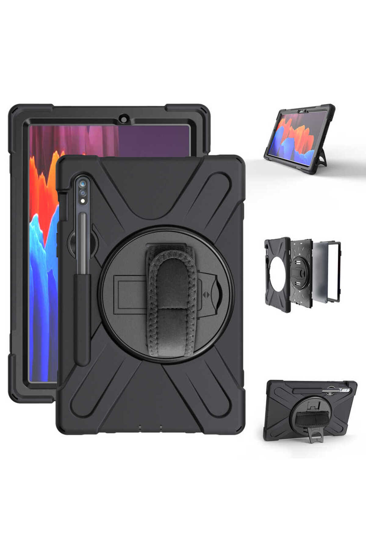 Galaxy Tab S7 T870 Kılıf Uyumlu GZST Defender Tablet Silikon-Siyah