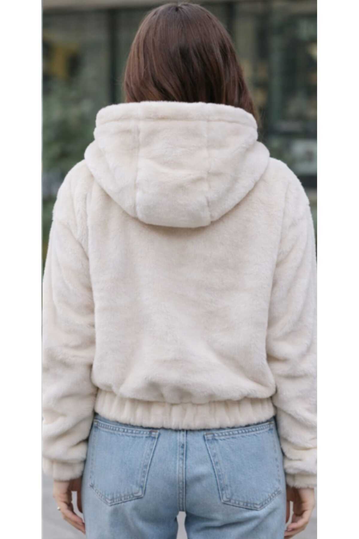 Minası Butik  KAPÜŞONLU TÜYLÜ MONT - Görsel 3