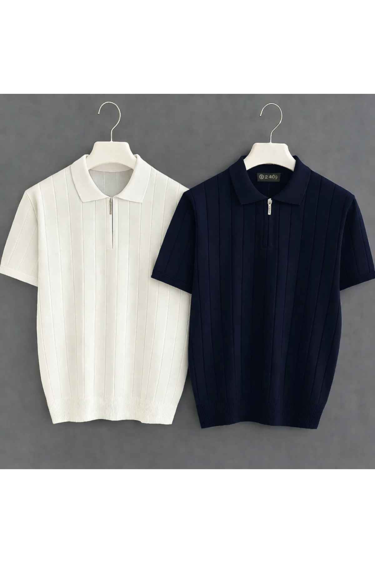 zs zaos fashion 2-Piece Set Men's Polo Collar Zippered Knit Sweater Quality Cotton Stretchy Comfortable Regular Fit T-shirt