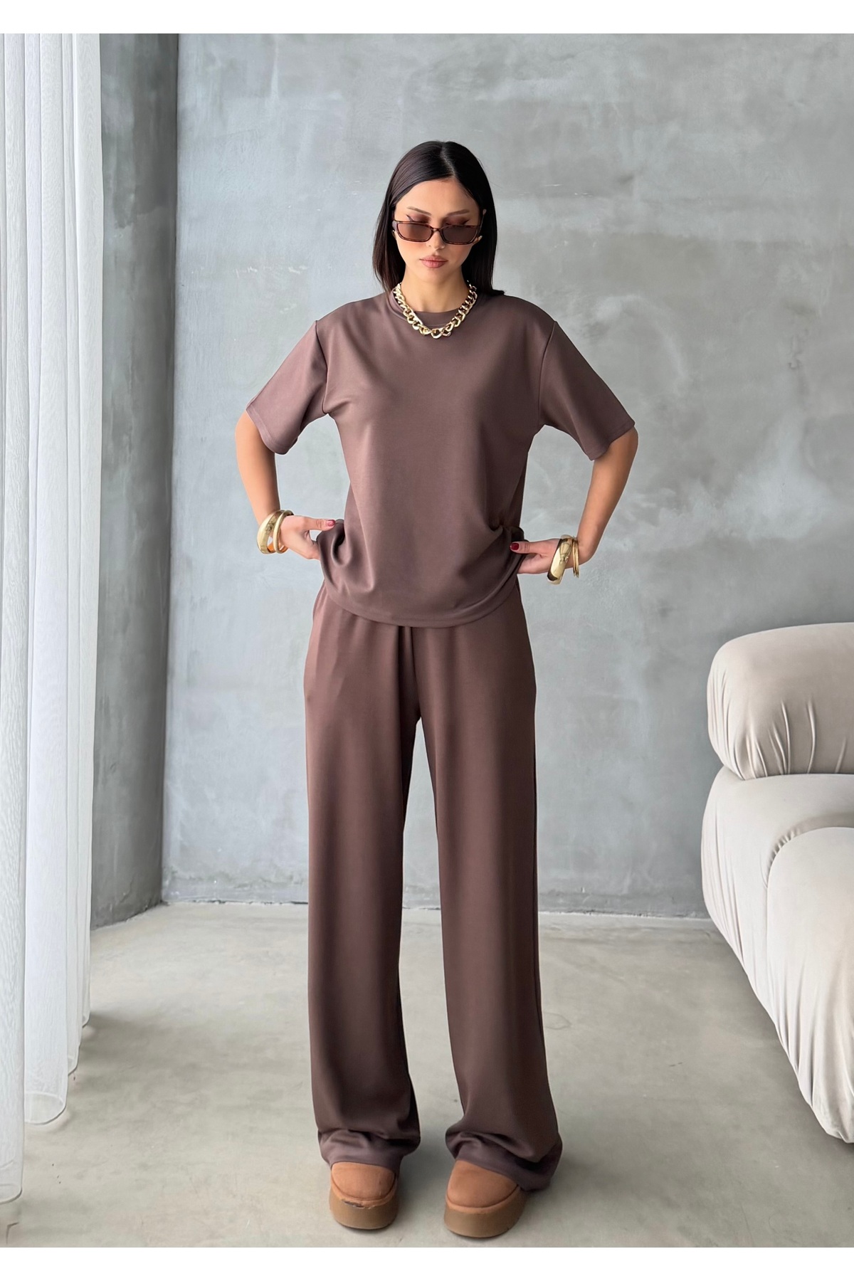 BEJNA Žensko smeđe Modal sportsko odelo kratkih rukava, mekano na dodir