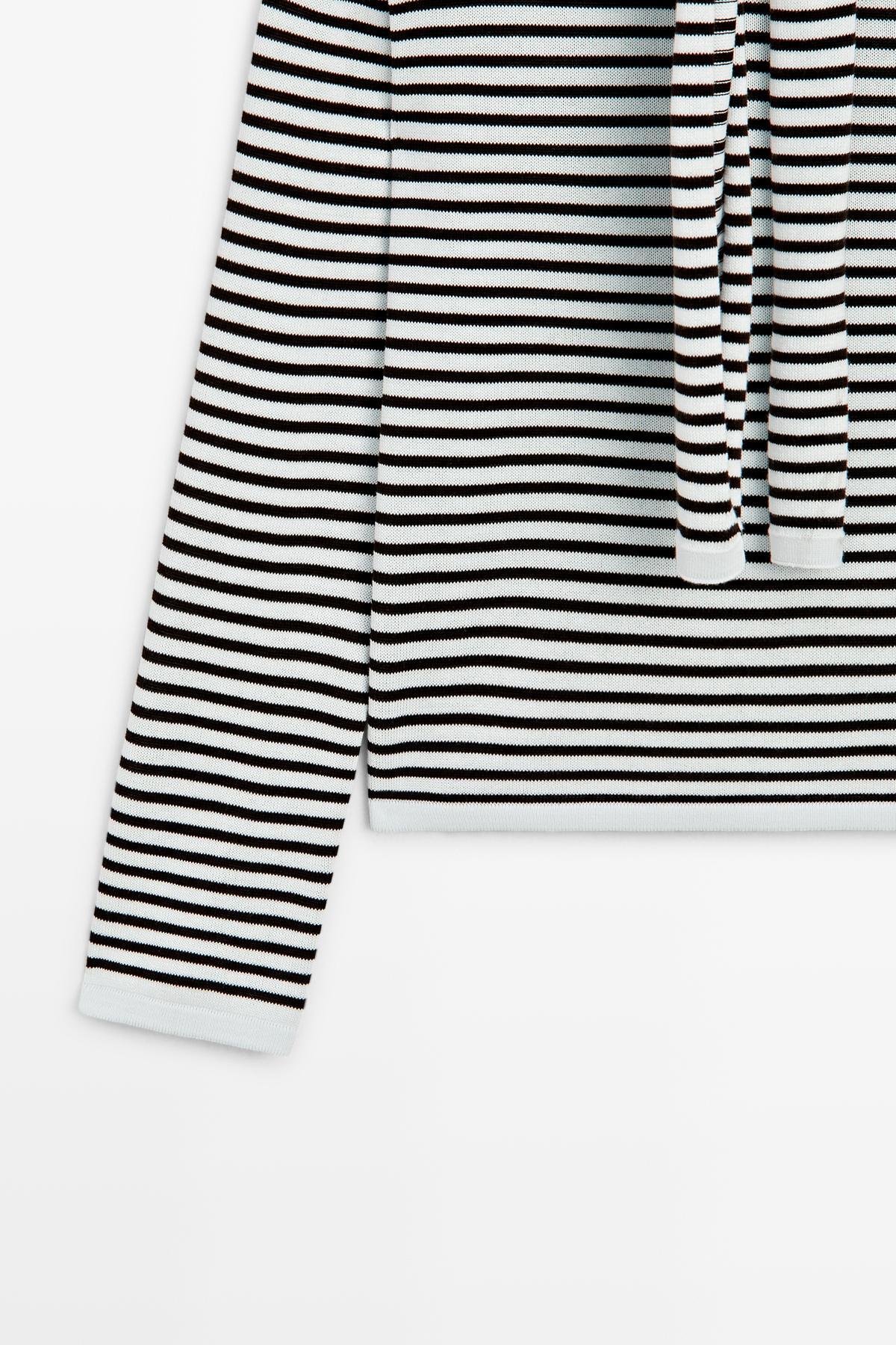 Massimo Dutti  Kolları detaylı çizgili triko kazak - Görsel 7