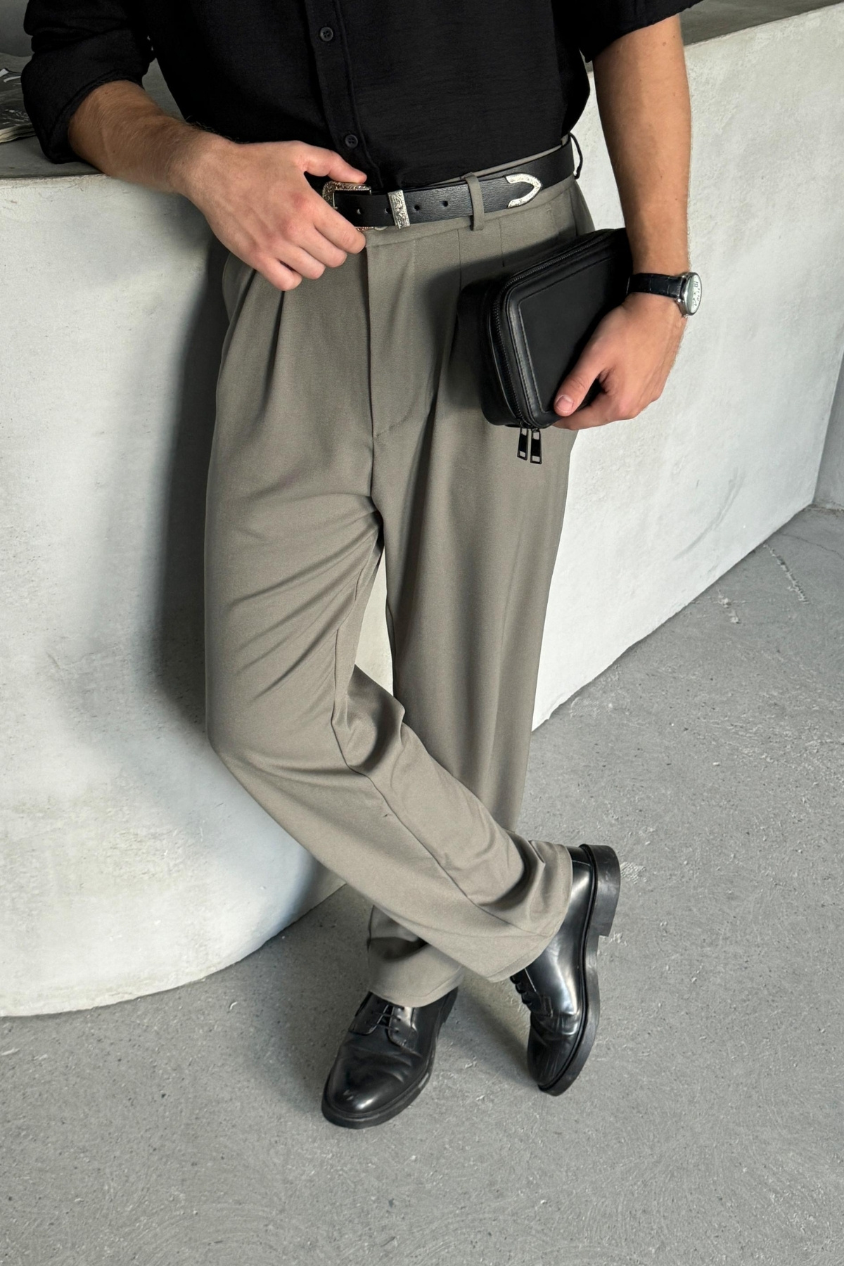 HYMAN  Erkek Pileli Baggy Kalıp Kumaş Pantolon