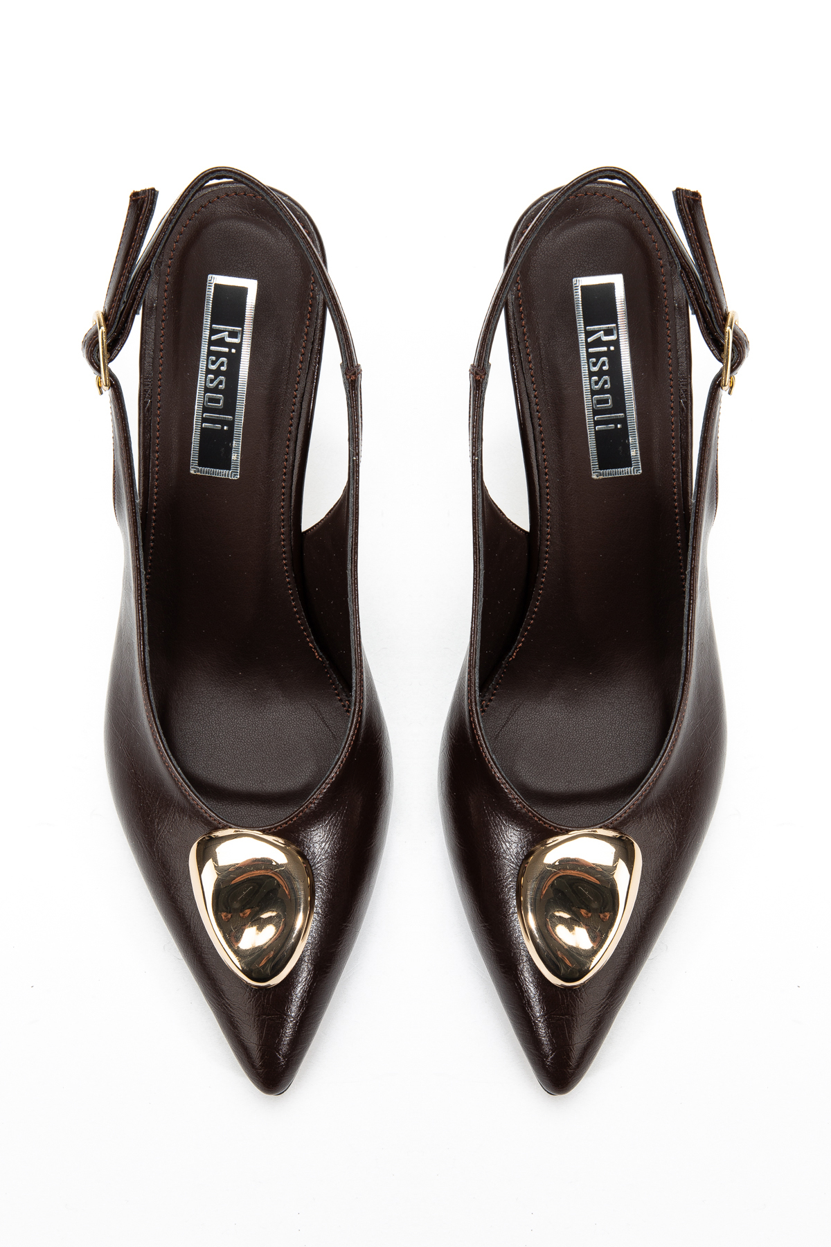 RİSSOLİ  Kadın Acı Kahve Sivri Burunlu Metal Tokalı Arka Toka Detaylı Topuklu Ayakkabı - Görsel 3