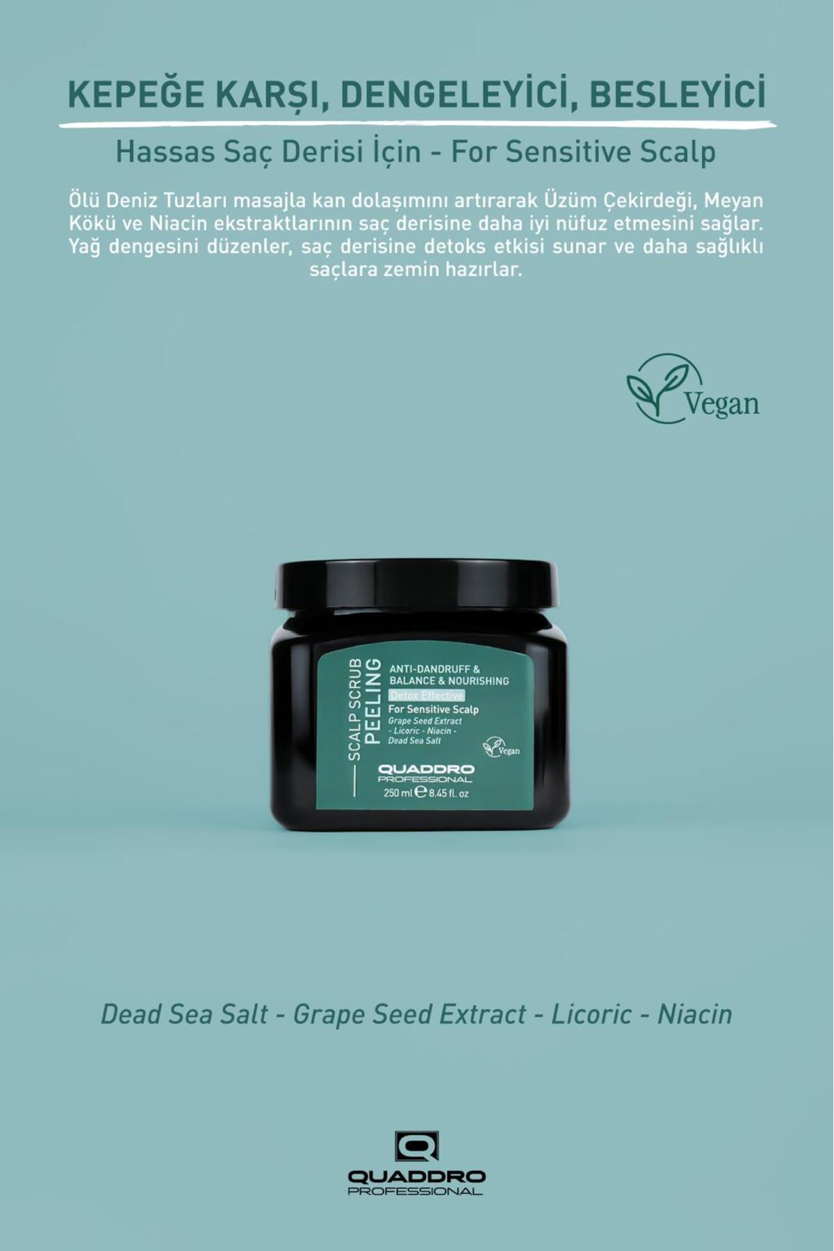 Quaddro Professional QUADDRO SCALP PEELING MASK 250ML, KEPEKLİ SAÇLAR İÇİN ARINDIRICI, DENGELEYİCİ SAÇ DERİCİ PEELINGI — Q311035QU