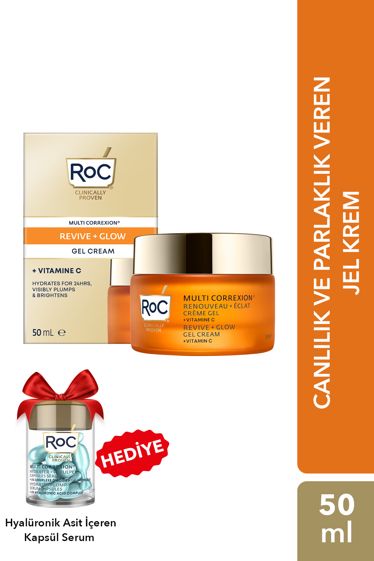 C Vitaminli Cilt Aydınlatıcı Yüz Kremi 50 ml + Yoğun Nemlendirici Kapsül Serum 10 Adet Hediyeli — ROC0025