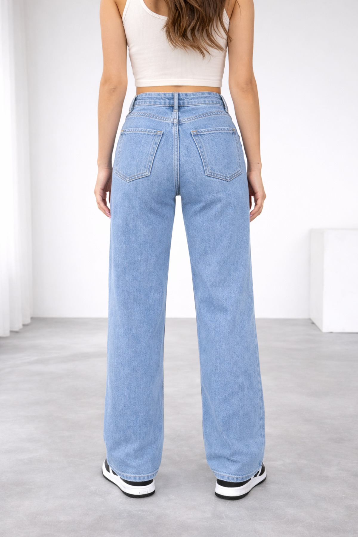 Lighter Jeans  Kadın Mavi Yüksek Bel Likralı Bol Paça Wide Leg Mom Fit Jean Pantolon - Görsel 3