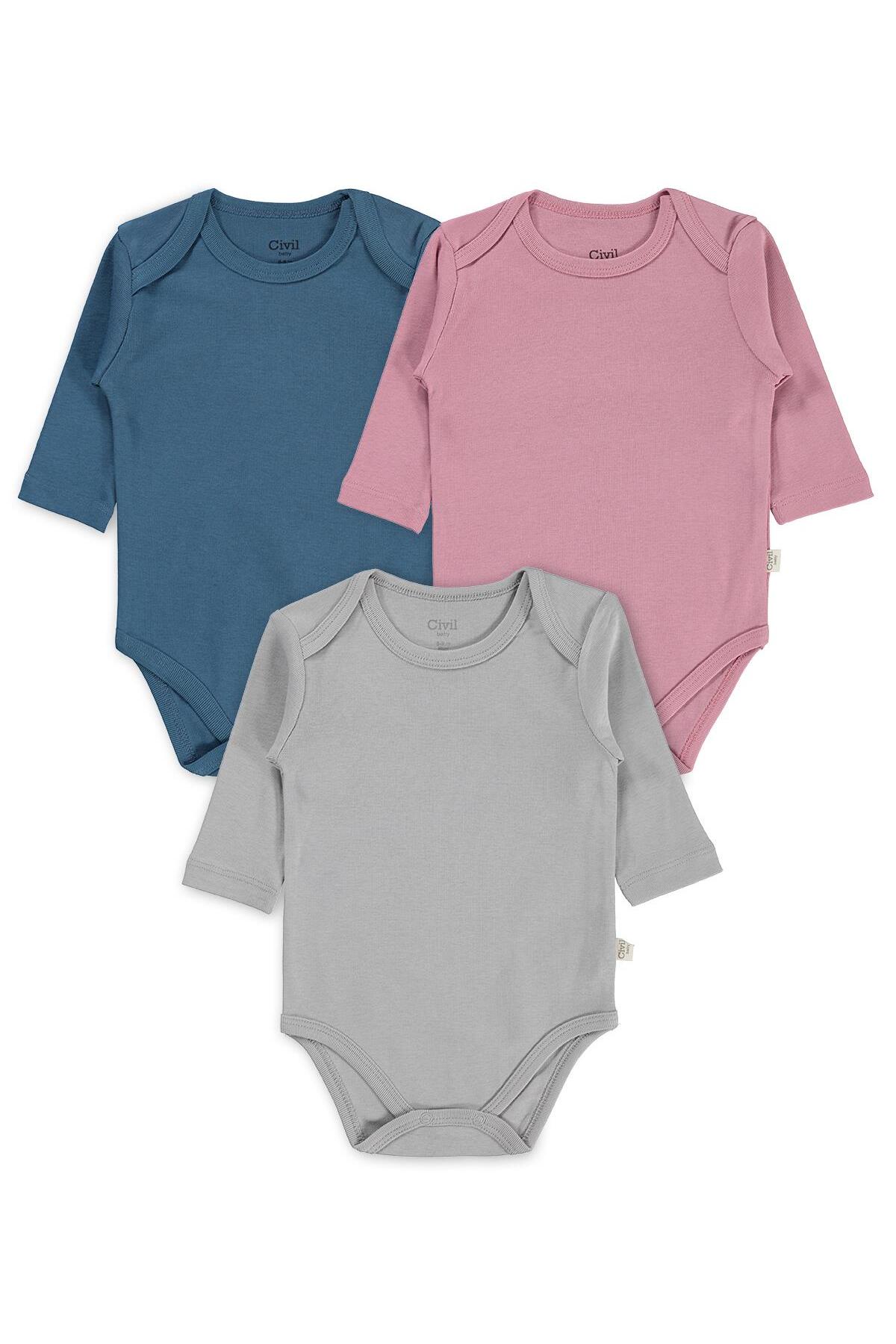 Civil Baby Basıc 3 Lü 0-36 Ay Çıtçıtlı Badi - Gri fotoğrafı 4 (önizleme)