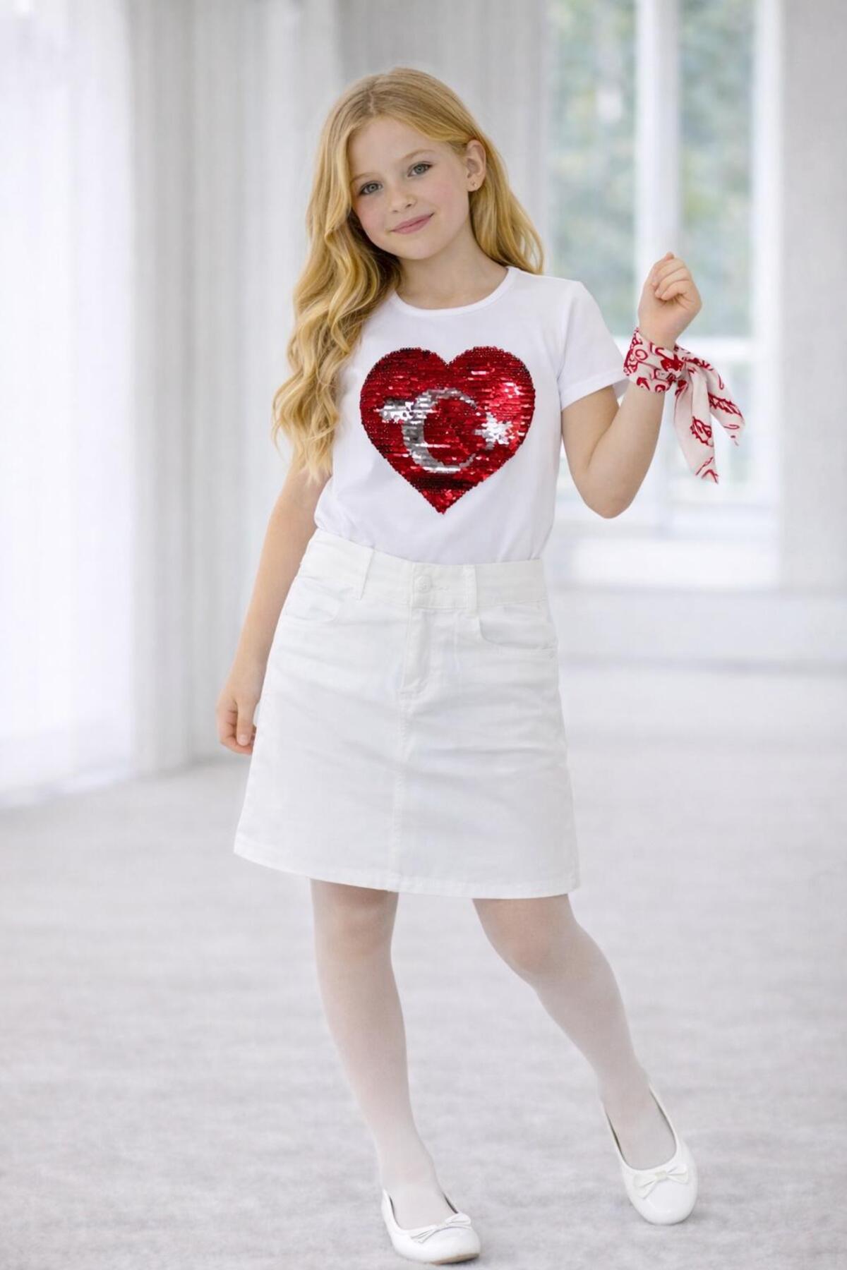 NACAR STORE  Kız Çocuk 23 Nisan 29 Ekim 10 Kasım Düğmeli Keten Gösteri Günlük Etek - Görsel 2