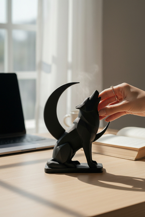 Pazarois Uluyan Bozkurt ve Hilal Figürlü Biblo Siyah