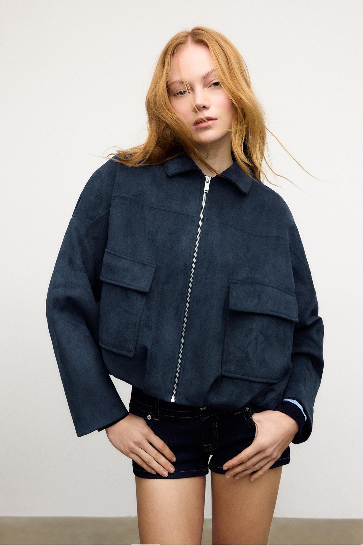 Stradivarius  Suni süet balon ceket - Görsel 3