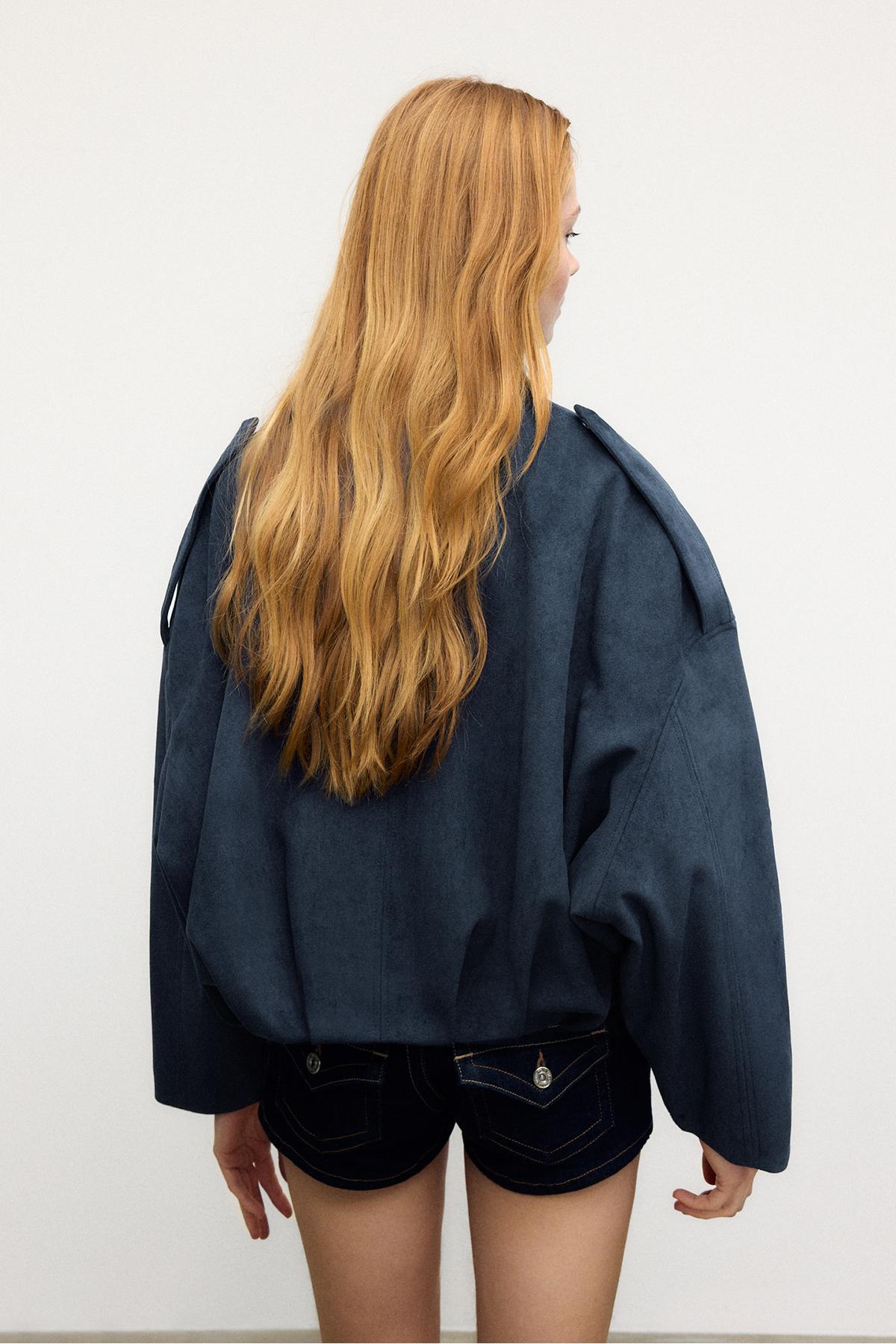 Stradivarius  Suni süet balon ceket - Görsel 5