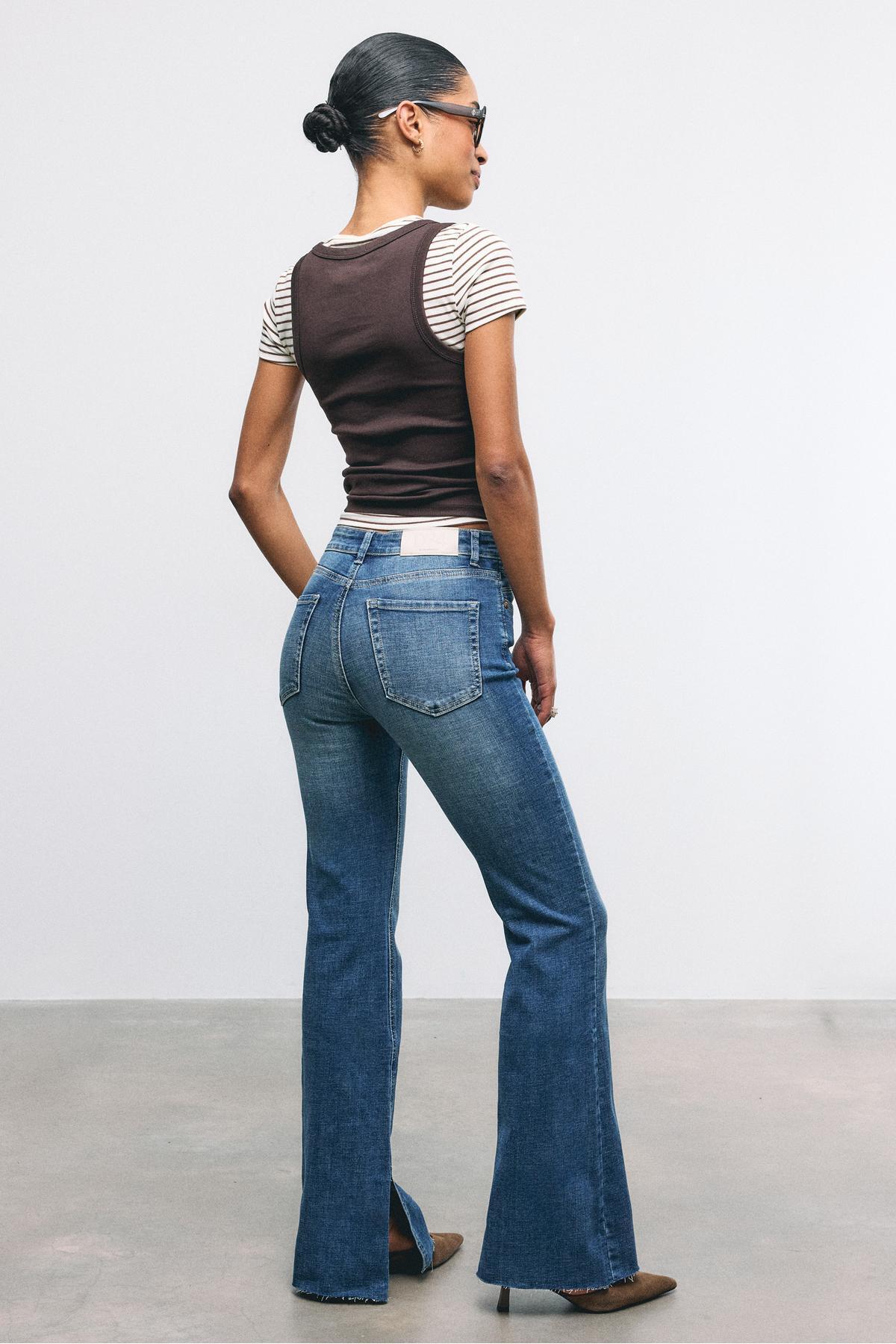 Stradivarius  D74 çan paça yırtmaçlı jean - Görsel 5