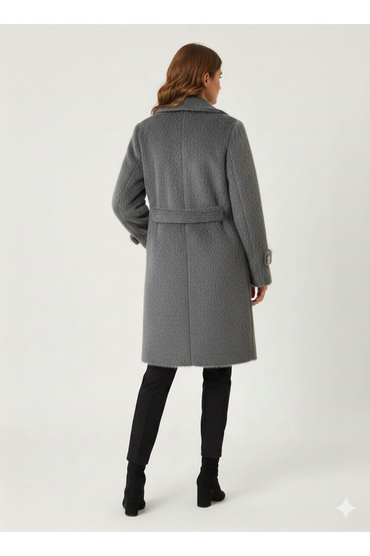 marvion  Kadın Kruvaze Yaka Uzun Tüylü Kürt Kaban - Görsel 3