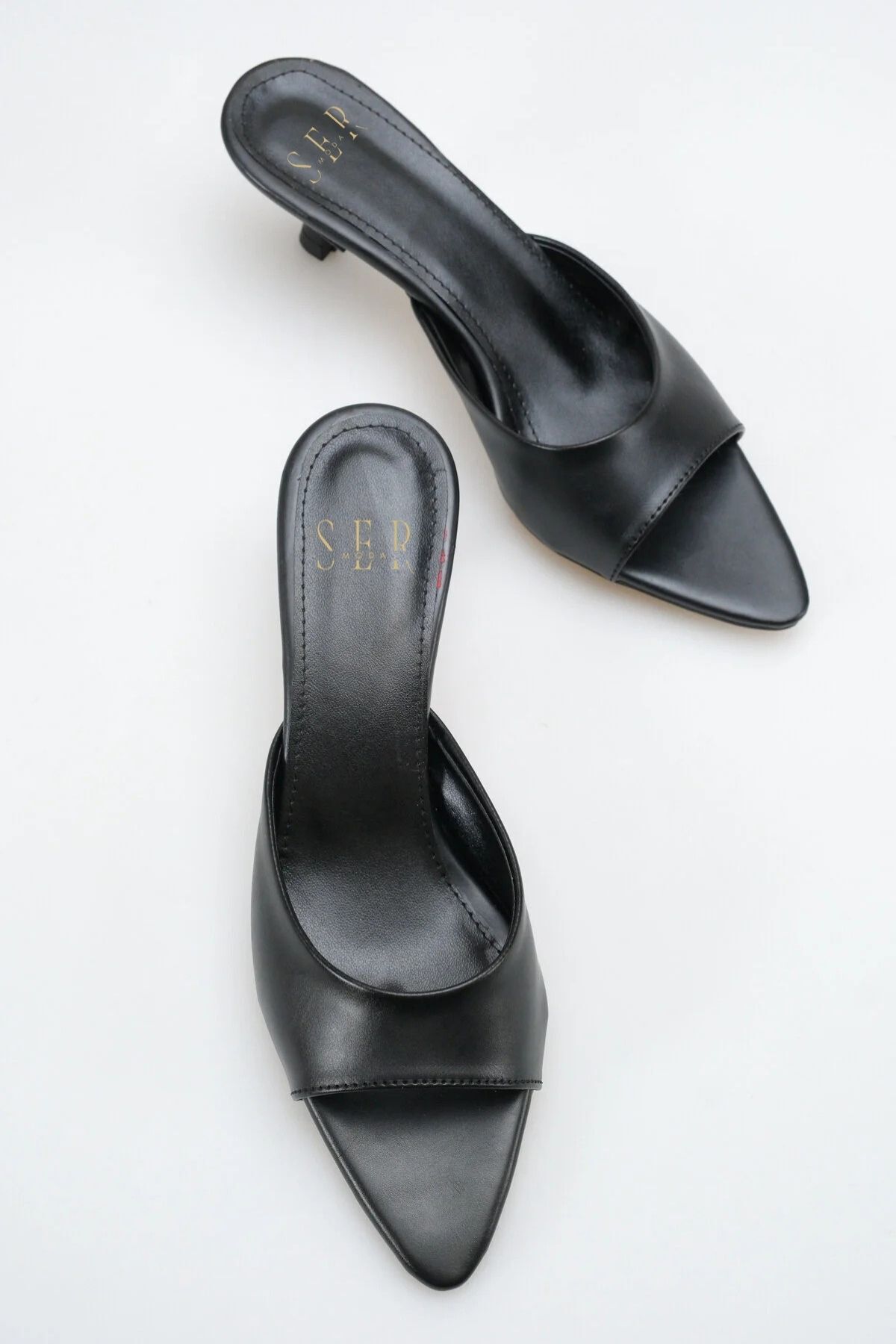 Women's Slippers with Heels - 5 cm Thin Heels Pointed Toe Women's Slippers Black