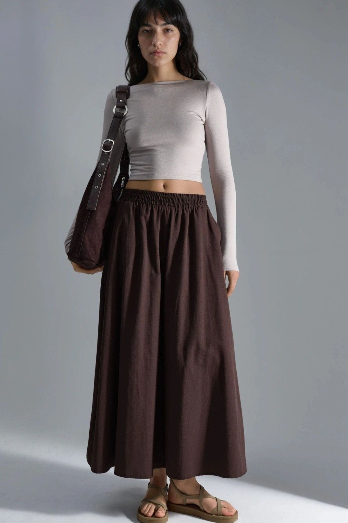 Hiccup  BUSEM Yüksek Bel A Kesim Maxi Etek - Görsel 4