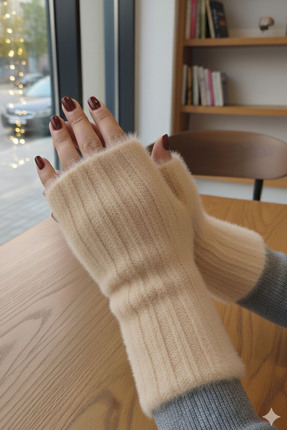 Ritagarcia Yumuşak Dokulu Parmaksız Kışlık Eldiven - Peluş Tüylü Yarım Kesik ...