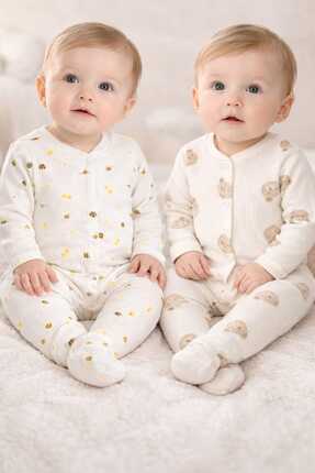 MiniBou Yenidoğan Bebek Pamuklu Patikli Desenli 2'li Tulum 3-6 Ay