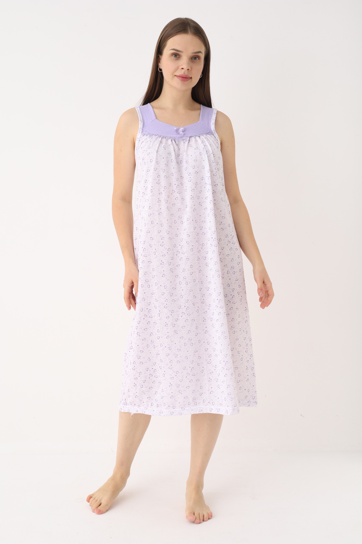 YASAR UNDERWEAR Kadın Pamuklu Askılı Desenli Uzun Gecelik