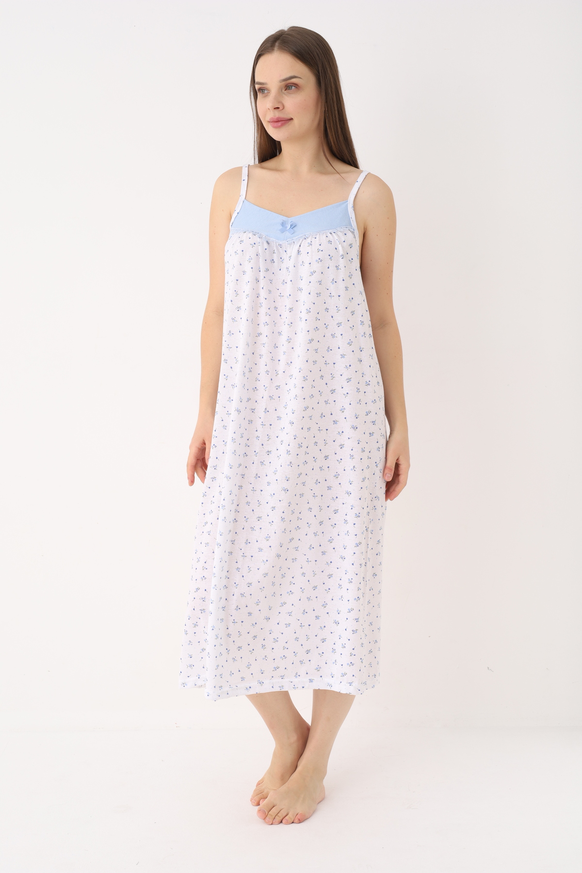 YASAR UNDERWEAR Kadın %100 Pamuk Askılı Gecelik | V Yaka, Çiçek Desenli, Rahat Kalıp