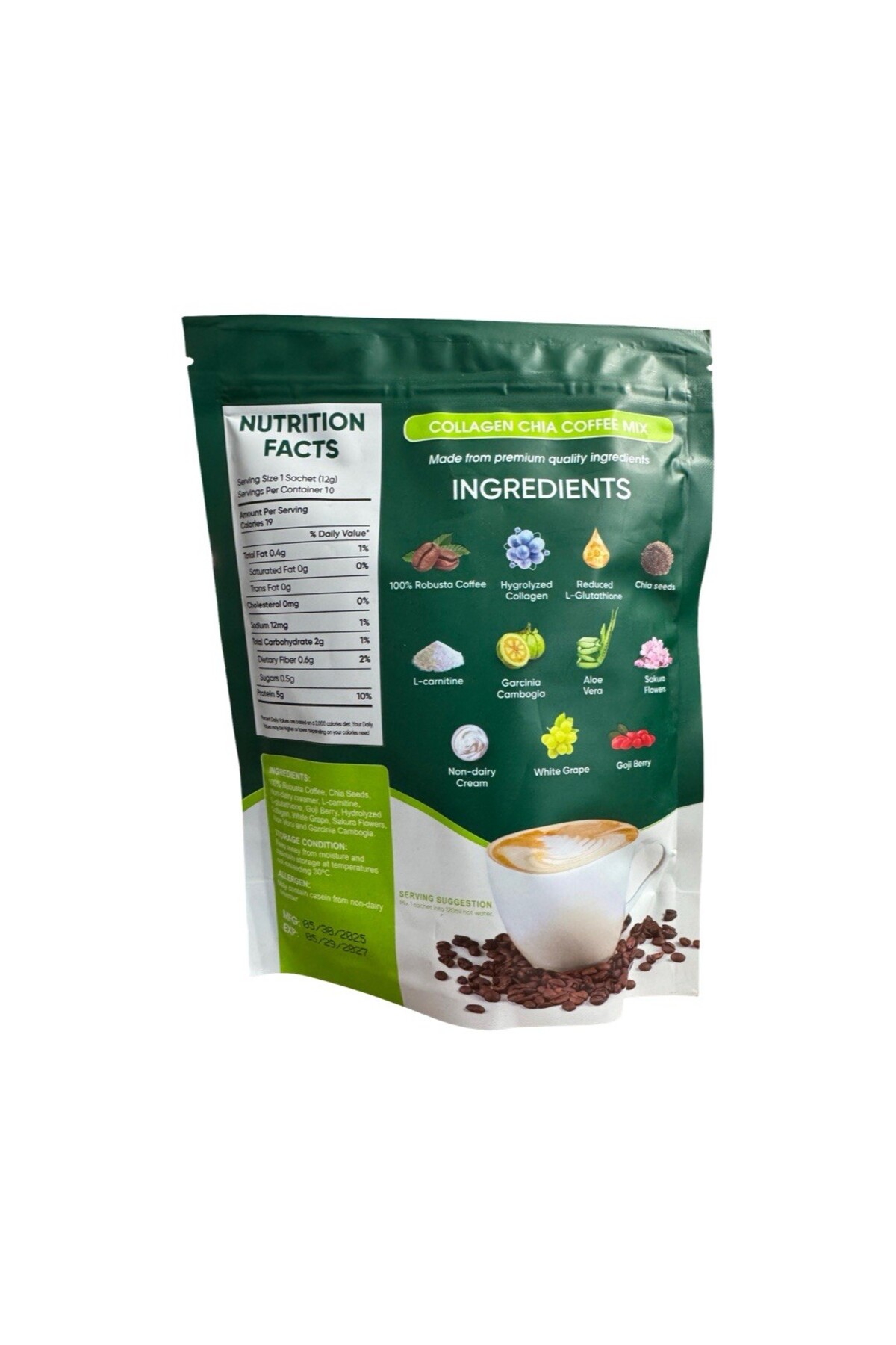 Fitgum 20x Collagen Chia Coffee, 10 Sachets- Trendyol