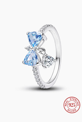 POSEİDONS JEWELLERY S925 Mavi Taşlı Yaylı Yüzük