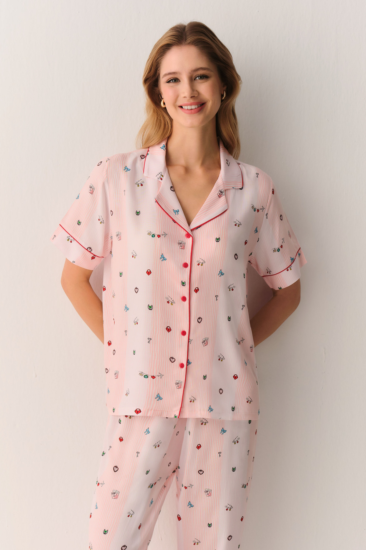 SUWEN Smile Gömlek Yaka Pijama Takımı görsel 2