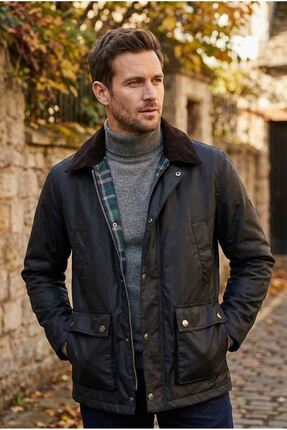 LTC Jeans Erkek Siyah Mont Mumlu İçi Astarlı Kadife Yaka