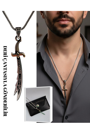 LUNA LUSTER 925 Ayar Gümüş Burgu Tilki Kuyruğu Zülfikar Tasarım Erkek Kolye 5...