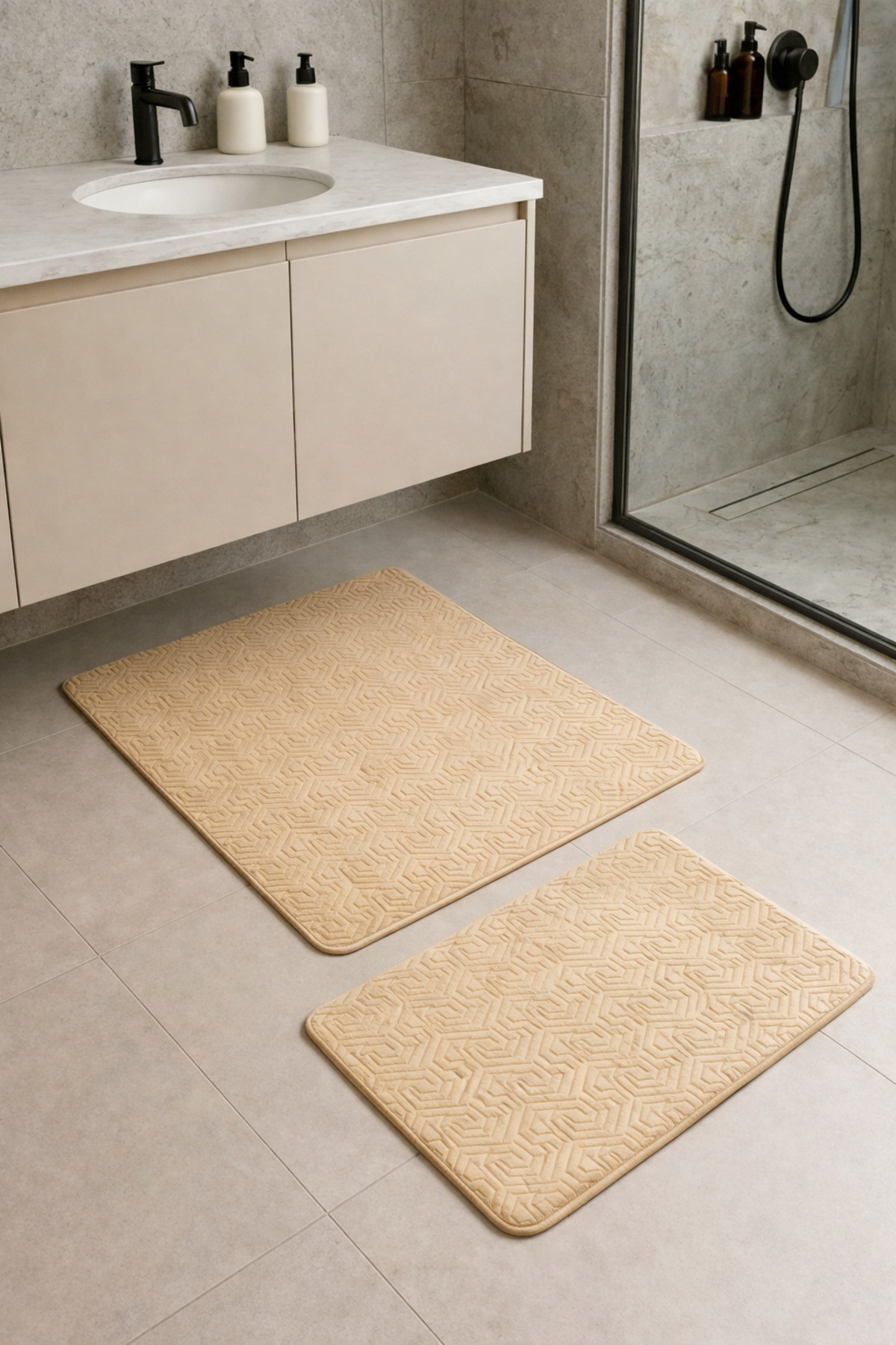 Bath Mat Set of 2 Gold Soft Anti-Slip Base Washable Stainproof60x100-40x60