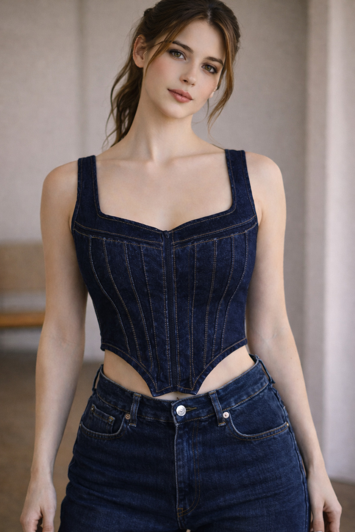 connemara  Kadın Dark Blue Arkası Fermuarlı Denim Bustiyer