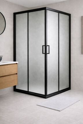 DOCCİA BELLA BANYO Duşakabin kare siyah alüminyum H:190 5 mm temperli buzlu cam