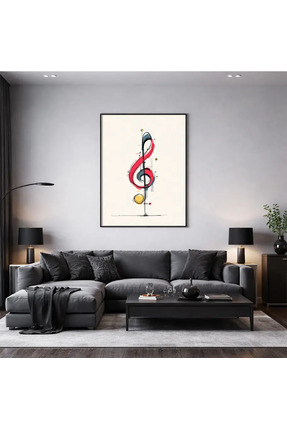 PosterPazar Soyut Sol Anahtarı Tablo | Kırmızı Vurgulu Minimal Müzik Posteri ...