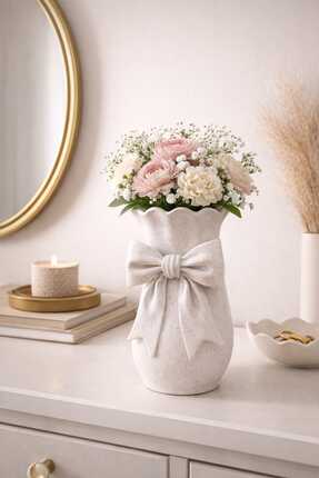 3Dikili design Fiyonklu Dekoratif beyaz vazo