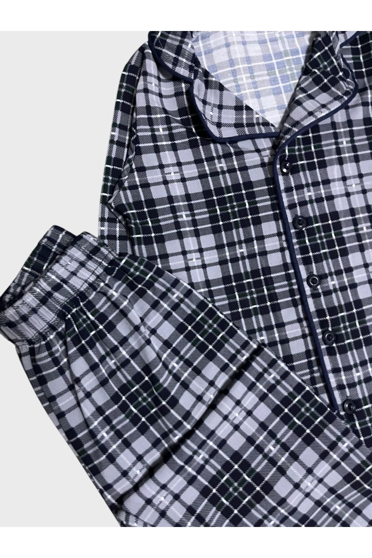 ALİŞ KİDS Erkek Çocuk Pamuklu Milan Kumaş Gri Ekose Desenli Gömlek Yaka Düğmeli Uzun Kollu Pijama Takımı fotoğrafı 3 (önizleme)