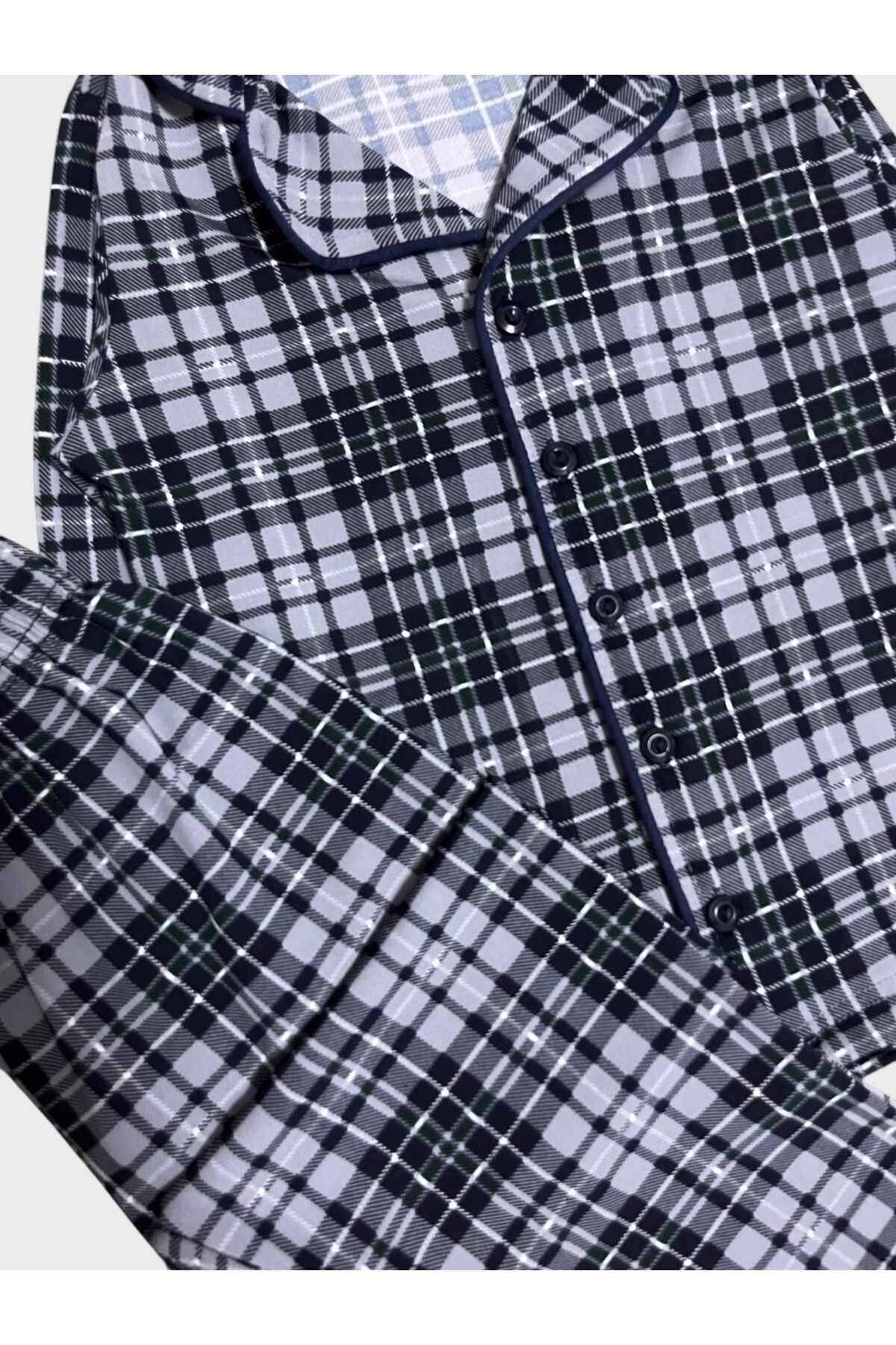ALİŞ KİDS Erkek Çocuk Pamuklu Milan Kumaş Gri Ekose Desenli Gömlek Yaka Düğmeli Uzun Kollu Pijama Takımı fotoğrafı 2 (önizleme)
